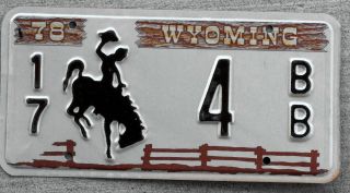1978 Cowboy On Horse Over Wooden Fence Wyoming License Plate 1 [4 Only]