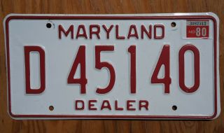 1980 Maryland Dealer License Plate -