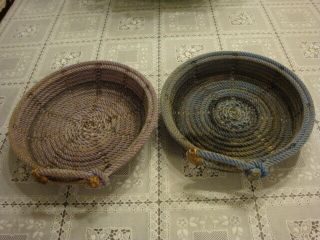2 Vintage Western Rope Baskets Cowboy Lariats Coil Roping Rope Ranch Farm Decor
