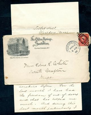 Rare 1905 The Clifton Springs Sanitarium 1905 Ill.  Cover With Westborough Letter
