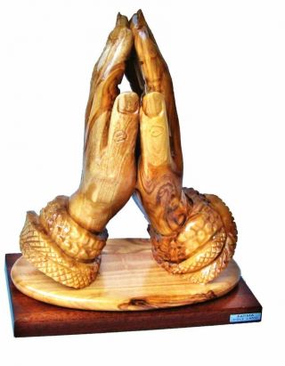 Holy Land Olive Wood Praying Hands With Base Hand Crafted In Holy Land 7.  7 "