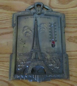 Vtg Souvenir De Paris La Tour Eiffel Tower Brass Thermometer France Wall Plaque