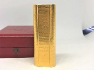 Auth Cartier K18 Gold - Plated Wave Pattern Oval Lighter Gold W Case (30377)