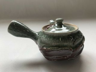 Pottery Tea Pot Lidded Kyusu Kettle Signed Souma Ware Handle Japanese Vtg b44 3