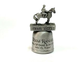 Rare Vintage Pewter Waco Texas Ranger Hall Of Fame Thimble With Horse And Rider