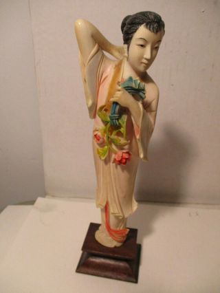 Chinese Ivory Color Resin Figure Of A Fantastic Hand Carved Woman W/flowers 8 "