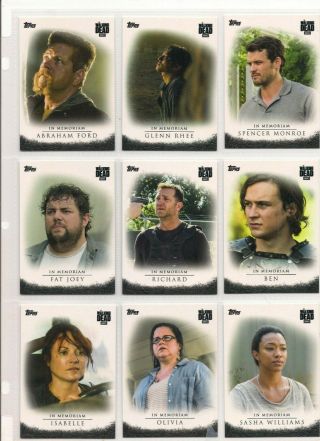 Topps Walking Dead Season 7 In Memoriam 9 Card Set (target Exclusive)