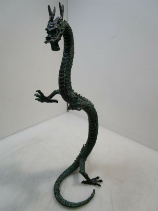 Cast Iron Hand Painted Green Black Dragon 17 " Tall