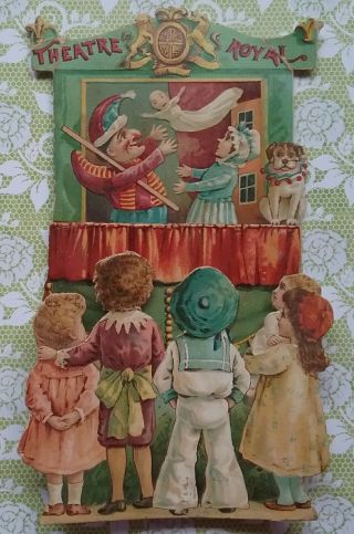 L.  Antique Embos Victorian Card/scrap Raphael Tucks Punch And Judy Show.  16x10cm
