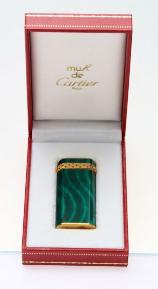 Cartier Paris Green Enamel & Gold Color Lighter