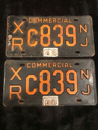 Vintage Set Commercial Jersey 1960 License Plates Nj: Xrc839 Serial 369738