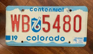 1976 Colorado Centennial License Plate - Wb 5480