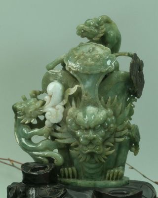 Cert ' d Untreated 2 Color Nature jadeite Jade Sculpture dragoncup 龙杯 q74811Q2H 2