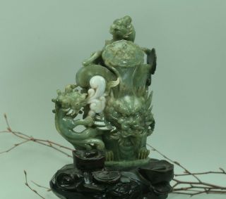 Cert ' d Untreated 2 Color Nature jadeite Jade Sculpture dragoncup 龙杯 q74811Q2H 7