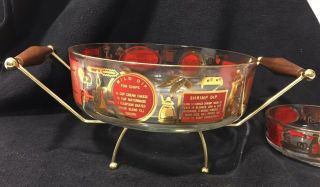 Cool rare Vintage mid century modern Gold Leaf & Red Bowls Chip and Dip Set 2
