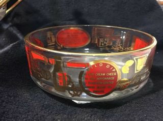 Cool rare Vintage mid century modern Gold Leaf & Red Bowls Chip and Dip Set 3