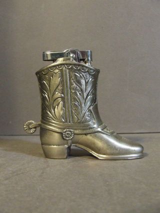 Vintage Japan Marked Silvertone Cowboy Boot With Spur Cigarette Lighter
