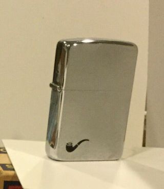 Vintage Brushed Chrome Pipe Zippo Cigarette Lighter.  With Pipe Logo