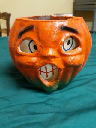 Vintage Halloween Paper Mache Jack O Lantern Pumpkin With Insert