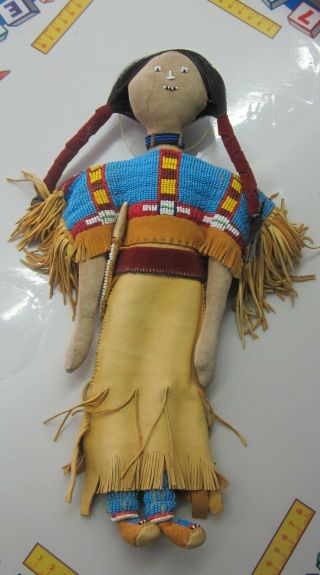 Native American,  Indian Beaded Doll In Good