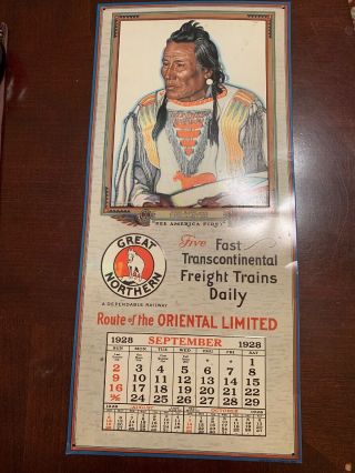 Chief Short Man By Winold Reiss Great Northern Railway Metal Calendar Sept 1928