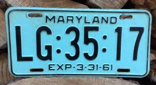 Vintage 1960 - 1961 Aqua Green Maryland MD License Plate Set LG:35:17 2