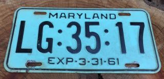 Vintage 1960 - 1961 Aqua Green Maryland MD License Plate Set LG:35:17 3