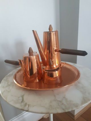 1960s 1970s Retro Vintage Copper Teak Coffee Set