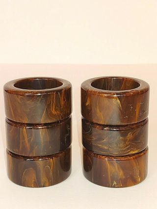 Bakelite Catalin Napkin Rings Brown & Caramel Swirl Plastic Vintage Set Of 6