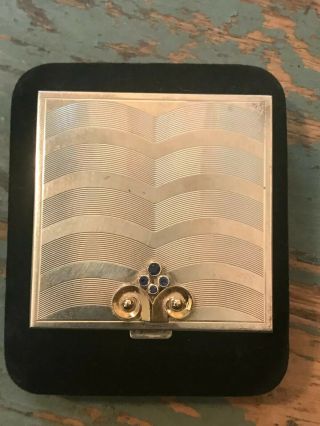 Tiffany & Co.  Sterling Silver 14K Yellow Gold with Sapphire Makeup Compact 2