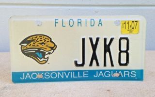 Fla.  Florida Jacksonville Jaguars License Plate Tag Jxk8 W/ 2007 Decal
