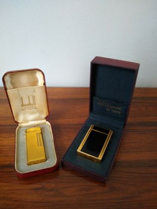St Dupont Lighter Line 1 Large Gold Lacquer & Dunhill Rollagas Gold.  Boxed.