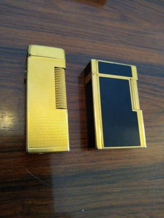 ST DUPONT LIGHTER LINE 1 LARGE GOLD LACQUER & DUNHILL ROLLAGAS GOLD.  BOXED. 5