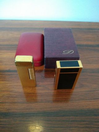 ST DUPONT LIGHTER LINE 1 LARGE GOLD LACQUER & DUNHILL ROLLAGAS GOLD.  BOXED. 8