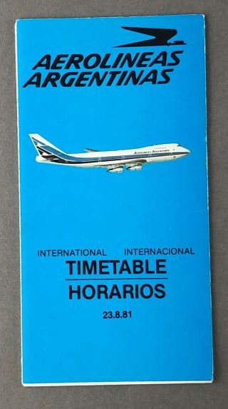 Aerolineas Argentinas International Airline Timetable August 1981 Boeing 747