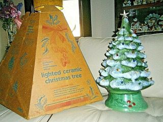 Vtg Ceramic Xmas Tree Light Lamp Marcia Ceramic California Pottery 20 " Iob