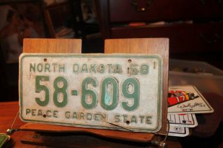 1958 North Dakota License Plate 58 - 609 Peace Garden State Low 5 Digit Big Cut