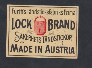 Old Matchbox Label Packet Austria Bn68904 Lock Brand
