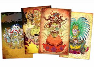 Day Of The Dead Art / Dia De Los Muertos 4 Prints Collected Signed By Artist