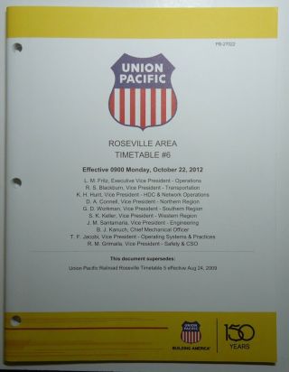 Union Pacific Railroad 2012 Employee Timetable - Roseville Area 6