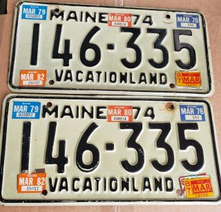 Vintage 1974 Maine Vacationland License Plate Pair Tag I46 - 335