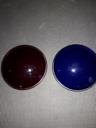 2 Vintage Kopp Glass Light Lens Traffic Light /movie Prop 5 5/8 Inch Red & Blue