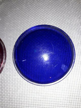 2 Vintage KOPP Glass LIGHT LENS Traffic Light /Movie Prop 5 5/8 inch Red & Blue 3