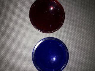 2 Vintage KOPP Glass LIGHT LENS Traffic Light /Movie Prop 5 5/8 inch Red & Blue 4