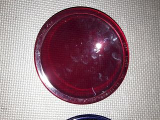 2 Vintage KOPP Glass LIGHT LENS Traffic Light /Movie Prop 5 5/8 inch Red & Blue 5