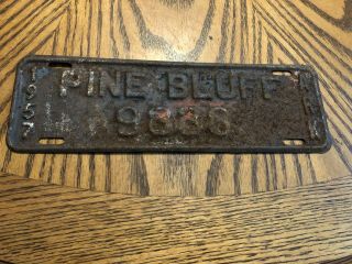 1957 Pine Bluff Arkansas City Tag License Plate Vintage Antique 9838 Ark Ar Tags