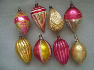 Eight Antique German Christmas Ornaments - Mixed Shapes