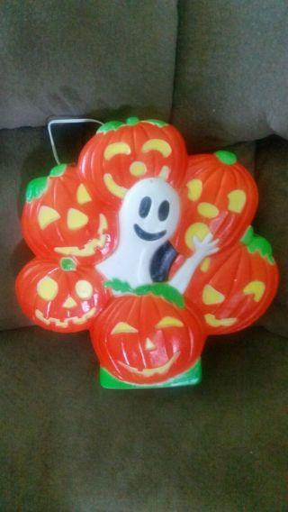 Vtg 18 " 1996 Union Pumpkin Wreath With Ghost Halloween Blow Mold With Light