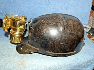 Antique Miners Hard Hat With Brass Carbide Light,  Justrite,  Bright & Shiney Fini
