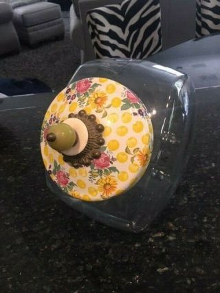 Hard To Find " Mackenzie Childs " Buttercup Yellow Polka Dot Floral Lid Cookie Jar